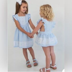 Smockingbird Blue Gingham Pinafore Bloomer Set With Lace Girls 3T